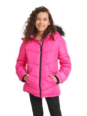 🎀 Girls Justice Puffer Coat with Faux Fur Lined Hood - 7/8 - NWT